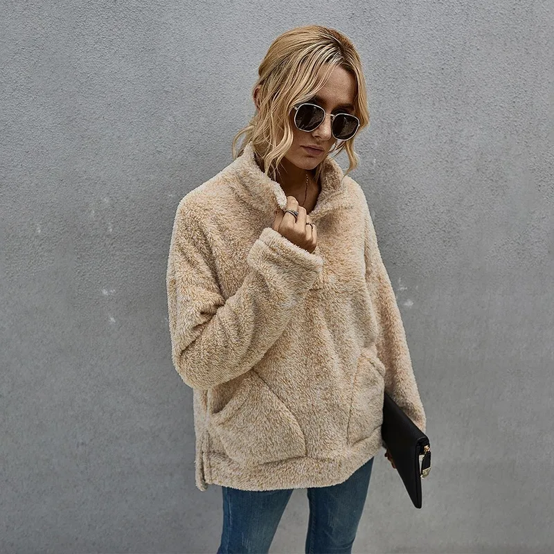 Sweatshirt women's European and American style commuting solid color autumn and winter warm light cooked fluffy Plush sweater
Sweatshirt women's European and American style commuting solid color autumn and winter warm light cooked fluffy Plush sweater