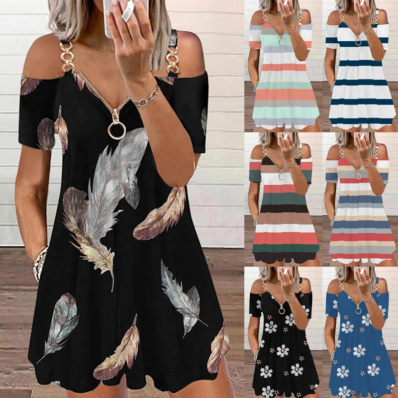 Женский свободный сарафан на молнии, с V-образным вырезом и коротким рукавом
Женский свободный сарафан на молнии, с V-образным вырезом и коротким рукавом