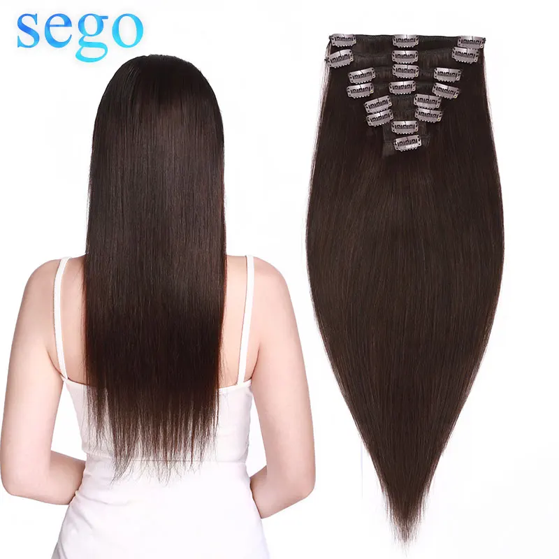 SEGO 8 " 24" 70 г 120 человеческие волосы для наращивания на заколках прямые шт.