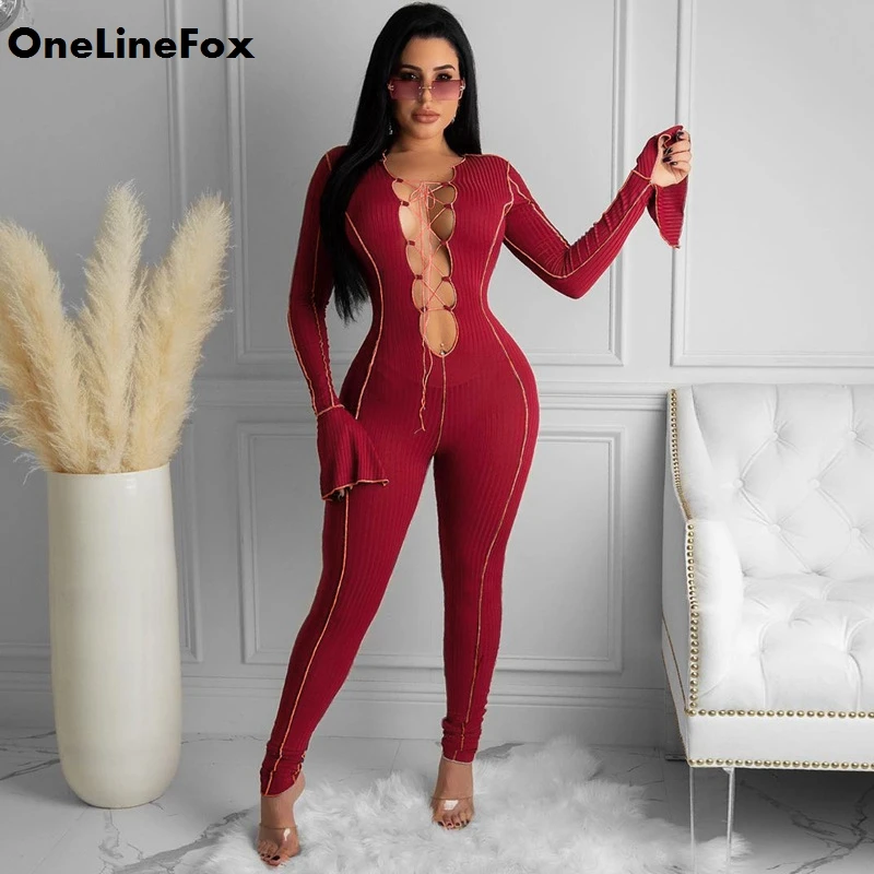 OneLineFox Fall Knitted Jumpsuit Cut Out Split Sleeve Tie Up Deep V Neck Bodycon Jumpsuit Sexy Overalls Women Casual Outfits
OneLineFox Fall Knitted Jumpsuit Cut Out Split Sleeve Tie Up Deep V Neck Bodycon Jumpsuit Sexy Overalls Women Casual Outfits