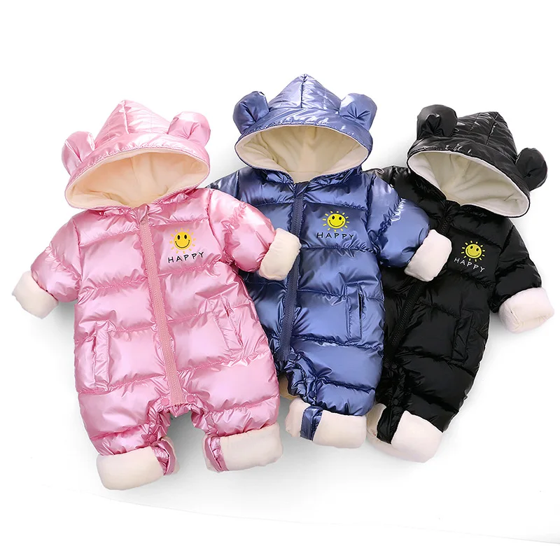 

2021 зимняя одежда для маленьких мальчиков и девочек, теплый пуховой комбинезон с капюшоном, комбинезон для новорожденных, парки, верхняя оде...