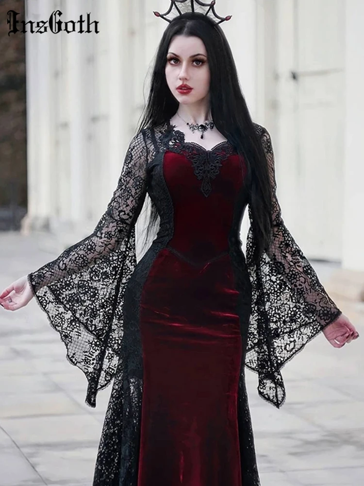 InsGoth Gothic Vintage Velvet Wine Red Dresses Aesthetic Lace Flare Long Sleeve Long Dress Elegant Women Clothes Party Dress
InsGoth Gothic Vintage Velvet Wine Red Dresses Aesthetic Lace Flare Long Sleeve Long Dress Elegant Women Clothes Party Dress