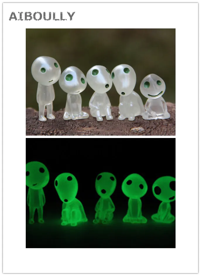 5Pcs/set Kawaii Luminous Tree Elves Toy Miyazaki Kodama gardening potted Fluorescent PVC figure Elf Fairy ( Randam Style ) | Дом и сад