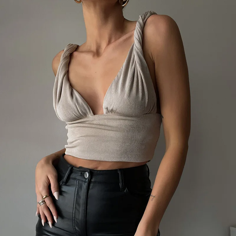 2021 Summer Women Sexy Crop Tank Top Corset Pure Color V-neck Halter Stitching Twisted Shoulder Strap Knitted Sling Short Vest
2021 Summer Women Sexy Crop Tank Top Corset Pure Color V-neck Halter Stitching Twisted Shoulder Strap Knitted Sling Short Vest