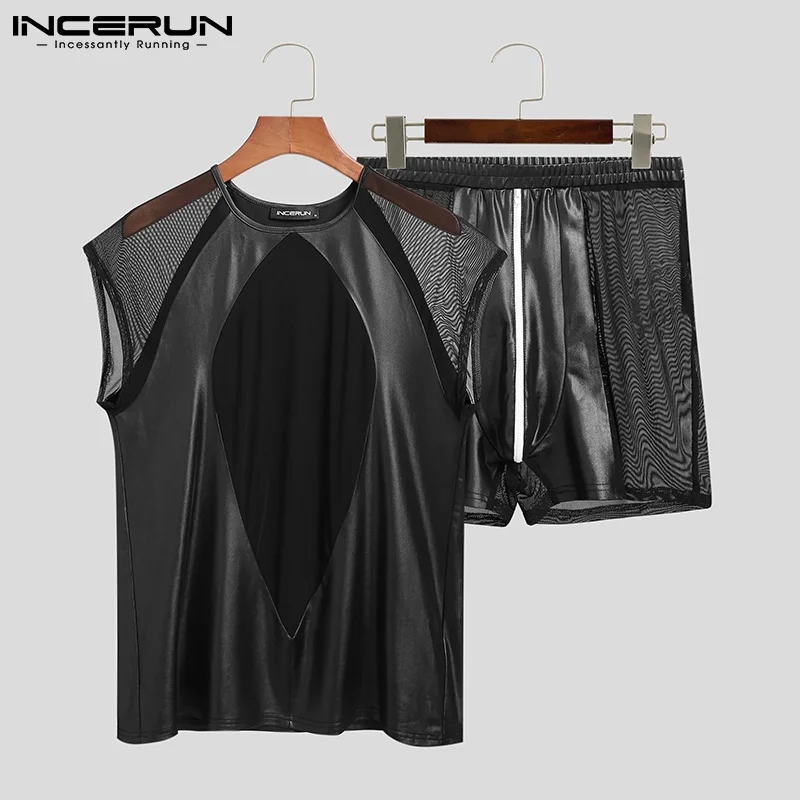 Men Sets 2021 See Through PU Leather Mesh Patchwork Short Sleeve Tops & Shorts Sexy Men's Suits 2 Pieces Homewear INCERUN S-5XL
Men Sets 2021 See Through PU Leather Mesh Patchwork Short Sleeve Tops & Shorts Sexy Men's Suits 2 Pieces Homewear INCERUN S-5XL