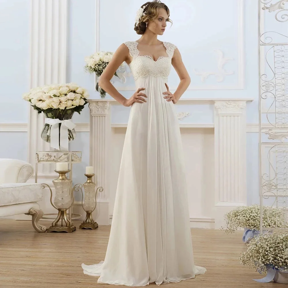 Simple Long Chiffon Wedding Gown Dresses Square Neck Illusion Sleeveless Lace Applique For Women Party Stylish Fashion
Simple Long Chiffon Wedding Gown Dresses Square Neck Illusion Sleeveless Lace Applique For Women Party Stylish Fashion