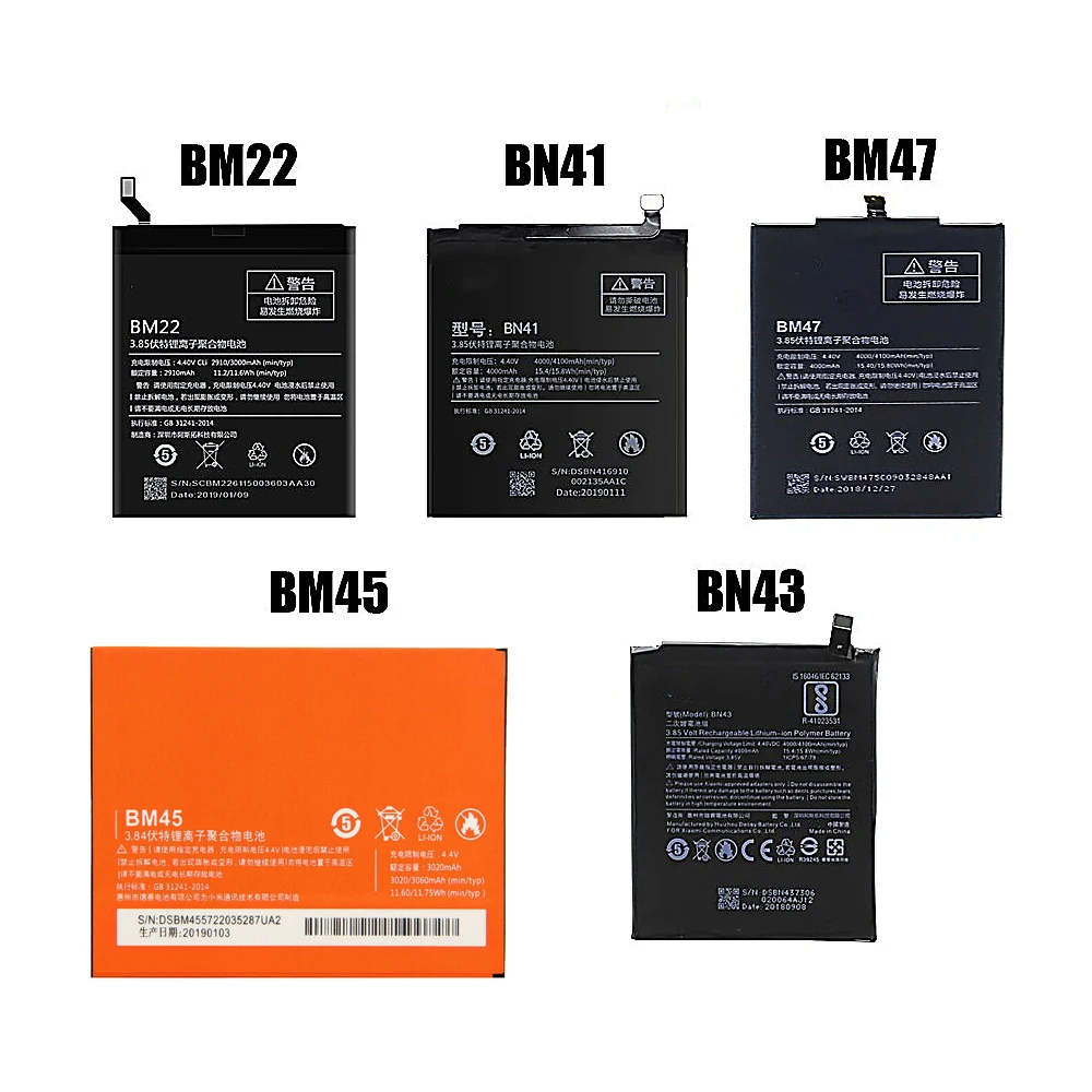 Original Battery For Xiaomi MI 5 Batteries BM45 BM47 BN43 BM22 BN41 Battery For Xiaomi Redmi 3 3S 3X 4 Note 2 Note 4 Note 4X
Original Battery For Xiaomi MI 5 Batteries BM45 BM47 BN43 BM22 BN41 Battery For Xiaomi Redmi 3 3S 3X 4 Note 2 Note 4 Note 4X