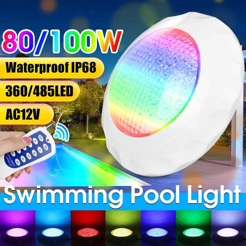80/100W RGB Led Swimming Pool Light 485LED IP68 Waterproof AC12V Outdoor RGB UnderWater Light Pond Led Light w Remote Controller
80/100W RGB Led Swimming Pool Light 485LED IP68 Waterproof AC12V Outdoor RGB UnderWater Light Pond Led Light w Remote Controller