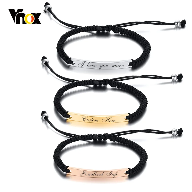 Vnox Customize Engrave Love Name ID Bar Women BFF Bracelets, Braided Rope Chain Jewelry, Stainless Steel Metal Tag Accessory
Vnox Customize Engrave Love Name ID Bar Women BFF Bracelets, Braided Rope Chain Jewelry, Stainless Steel Metal Tag Accessory