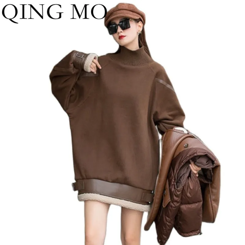 QING MO Winter Thick High Neck Stitching Cashmere Sweatshirt Women 2021 Fashion New Loose Solid Color Sweatshirt ZWL1244
QING MO Winter Thick High Neck Stitching Cashmere Sweatshirt Women 2021 Fashion New Loose Solid Color Sweatshirt ZWL1244