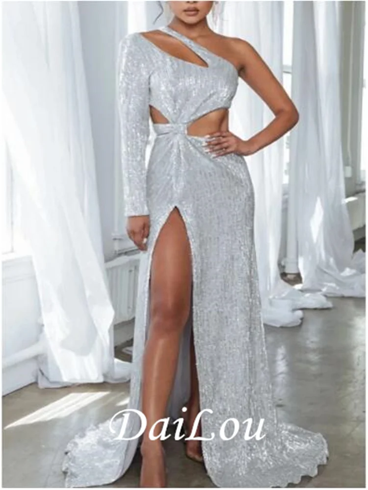 A-Line Elegant Formal Evening Dress One Shoulder Long Sleeve Sweep / Brush Train Sequined with Sequin Split Front 2021
A-Line Elegant Formal Evening Dress One Shoulder Long Sleeve Sweep / Brush Train Sequined with Sequin Split Front 2021