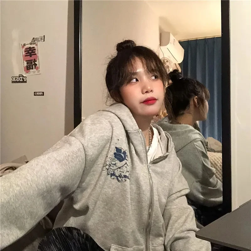 Female sweatshirt Angel print sweater women autumn Korean loose zipper cardigan jacket Oversized hoodie Kawaii coat vintage y2k
Female sweatshirt Angel print sweater women autumn Korean loose zipper cardigan jacket Oversized hoodie Kawaii coat vintage y2k