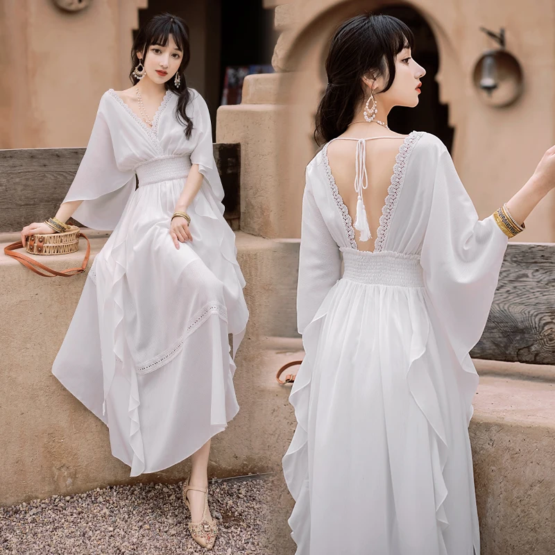 Women's Plus Size Double V-Neck Evening Party Maxi Dress Female Sexy Backless Flare Sleeve Beach Chiffon Dresses
Women's Plus Size Double V-Neck Evening Party Maxi Dress Female Sexy Backless Flare Sleeve Beach Chiffon Dresses