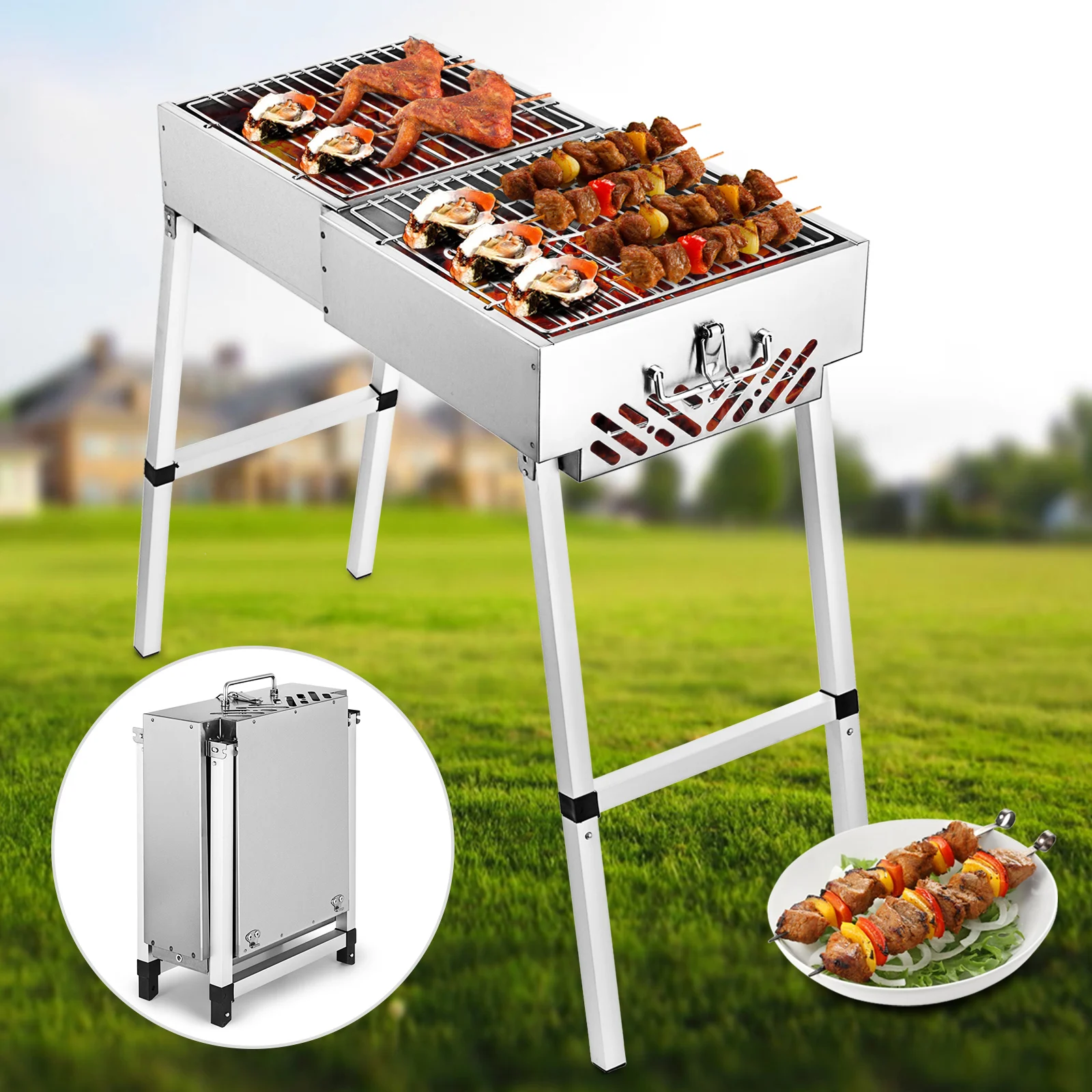 Folded Portable Charcoal BBQ Grill 32x12 inches Outdoor Stainless Steel Kebab Folding Grill Portable Grill Perfect for Camping
Folded Portable Charcoal BBQ Grill 32x12 inches Outdoor Stainless Steel Kebab Folding Grill Portable Grill Perfect for Camping