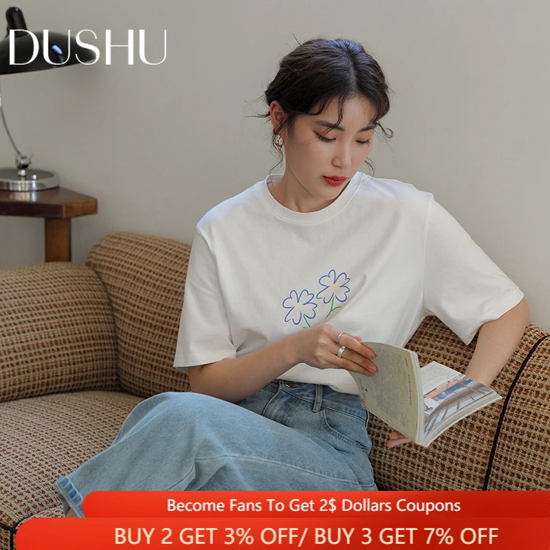 DUSHU Women's Clothing 2021 Early Autumn Original Hand-painted Printed Woman Tshirts Short-sleeved T-shirt Classic All-match 
DUSHU Women's Clothing 2021 Early Autumn Original Hand-painted Printed Woman Tshirts Short-sleeved T-shirt Classic All-match