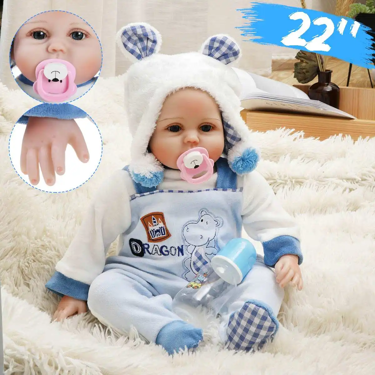 

55 см Детские куклы реборн 22 дюймов Мягкие силиконовые Reborn Baby Doll игрушка ручной работы всего тела реалистичные детские игрушки куклы с одежд...