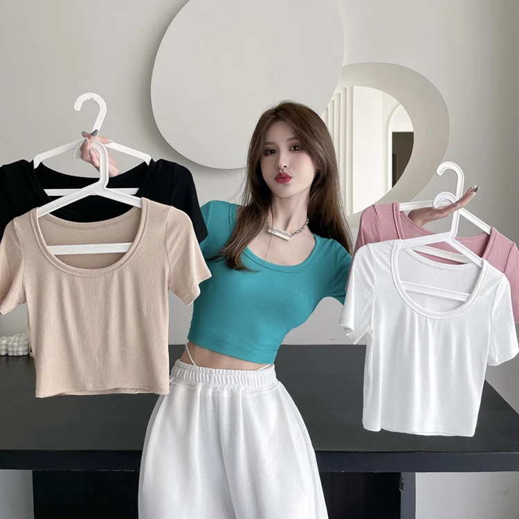 Новинка 2021, Однотонная футболка в европейском и американском стиле с высокой талией и U-образным вырезом, популярная облегающая футболка с к... 
Новинка 2021, Однотонная футболка в европейском и американском стиле с высокой талией и U-образным вырезом, популярная облегающая футболка с к...