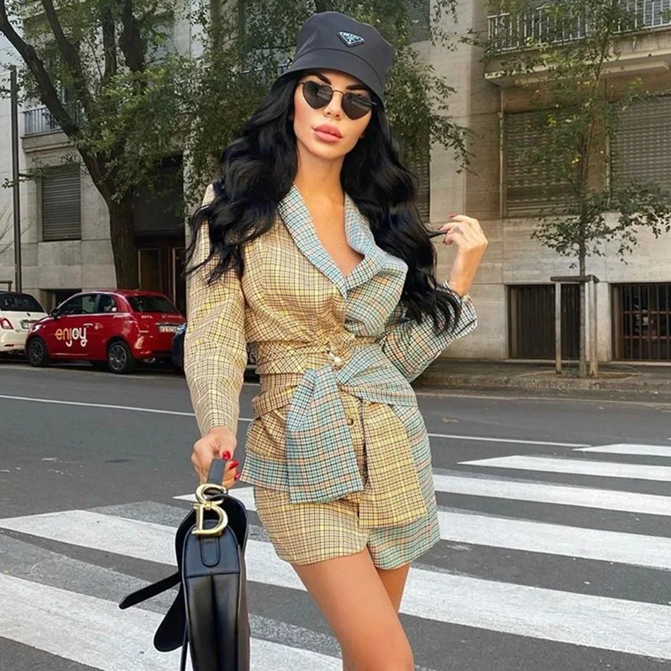 Ailigou Plaid Hit Color Patchwork Women's Suit Lapel Collar Lace Up Blazer High Waist Mini Skirt Two Piece Set Female 2021
Ailigou Plaid Hit Color Patchwork Women's Suit Lapel Collar Lace Up Blazer High Waist Mini Skirt Two Piece Set Female 2021