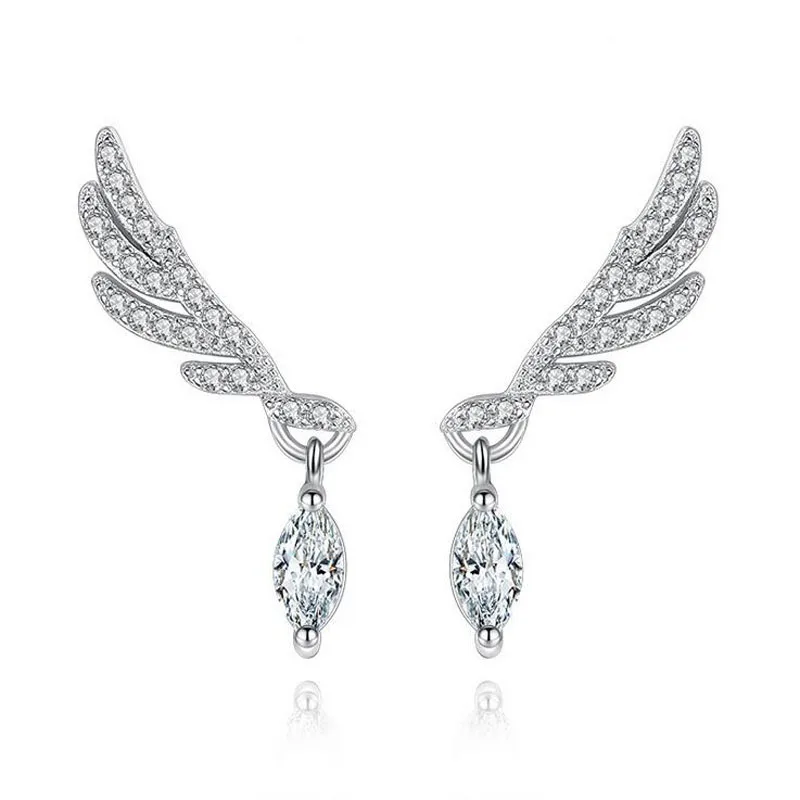 New Arrival 925 Sterling Silver Clear Zircon Angel Wings Stud Earrings Women Trendy Party Gift Earring Korea Design Jewelry
New Arrival 925 Sterling Silver Clear Zircon Angel Wings Stud Earrings Women Trendy Party Gift Earring Korea Design Jewelry