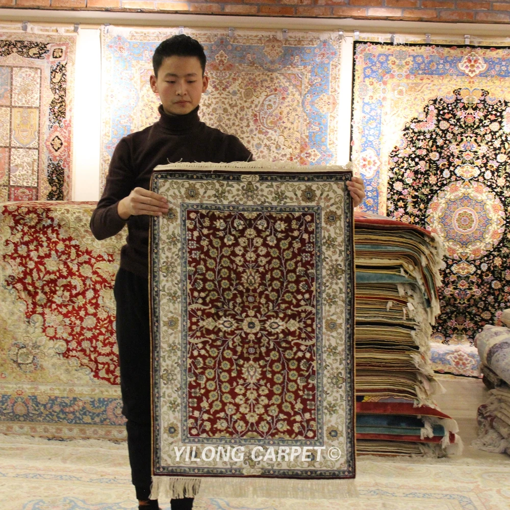 

Yilong 2 'x 3' ковры ручной работы с узлом красный домашний декор Шелковый коврик ручной работы (YXR121B)