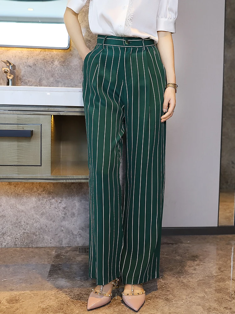 Summer cool pants silk striped wide-leg pants women's pendant high waist pocket slimming straight pants
Summer cool pants silk striped wide-leg pants women's pendant high waist pocket slimming straight pants
