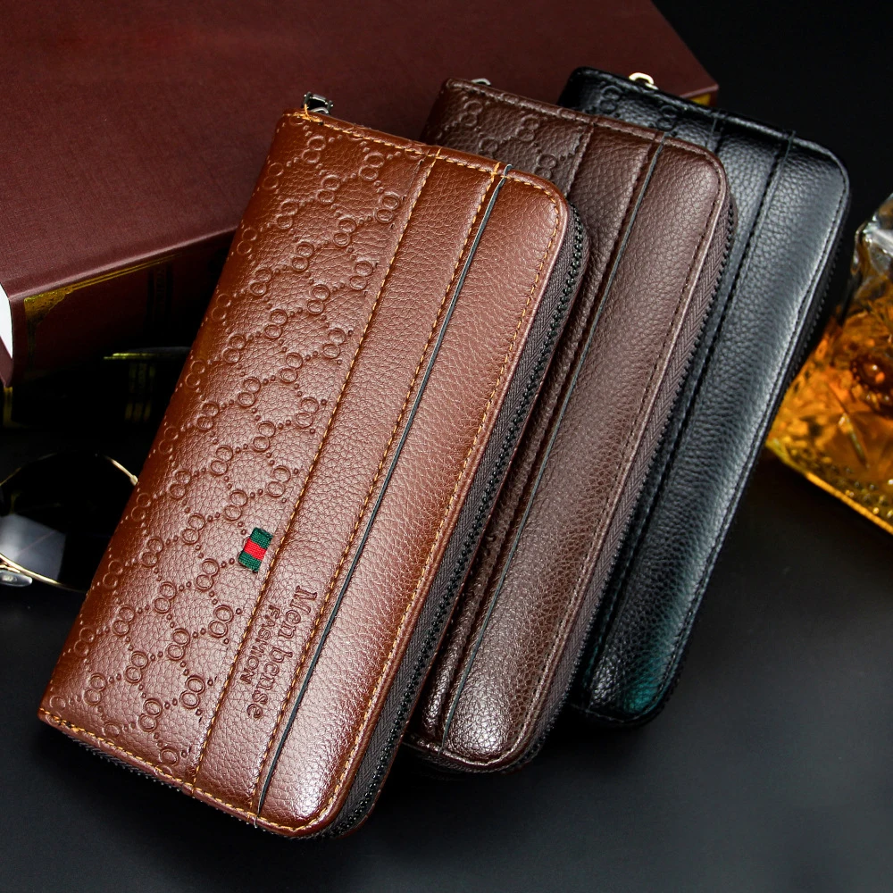 

Кожаный мужской кошелек с рчид-блокировкой, длинный бумажник, чехол для мелочи, Обложка для паспорта, клатч на молнии, держатель для карт