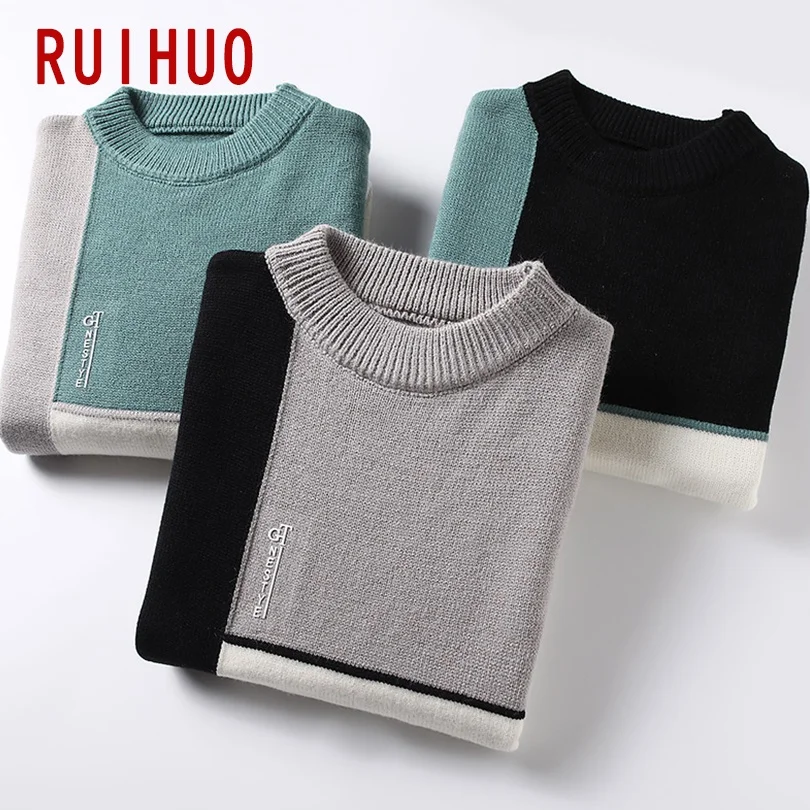 RUIHUO Patchwork Knitted Sweater Men Clothing Harajuku Sweaters Pullover Men Sweater Fashion Mens Clothes M-3XL 2021 
RUIHUO Patchwork Knitted Sweater Men Clothing Harajuku Sweaters Pullover Men Sweater Fashion Mens Clothes M-3XL 2021