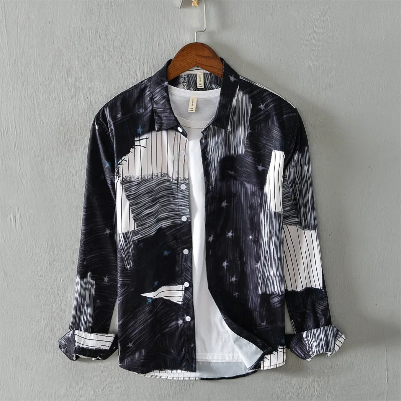 New Arrival Striped Patchwork Print Tops Long Sleeve Lapel Japan Style Unique Design Casual Loose Shirts Male Beach Holiday Tops
New Arrival Striped Patchwork Print Tops Long Sleeve Lapel Japan Style Unique Design Casual Loose Shirts Male Beach Holiday Tops