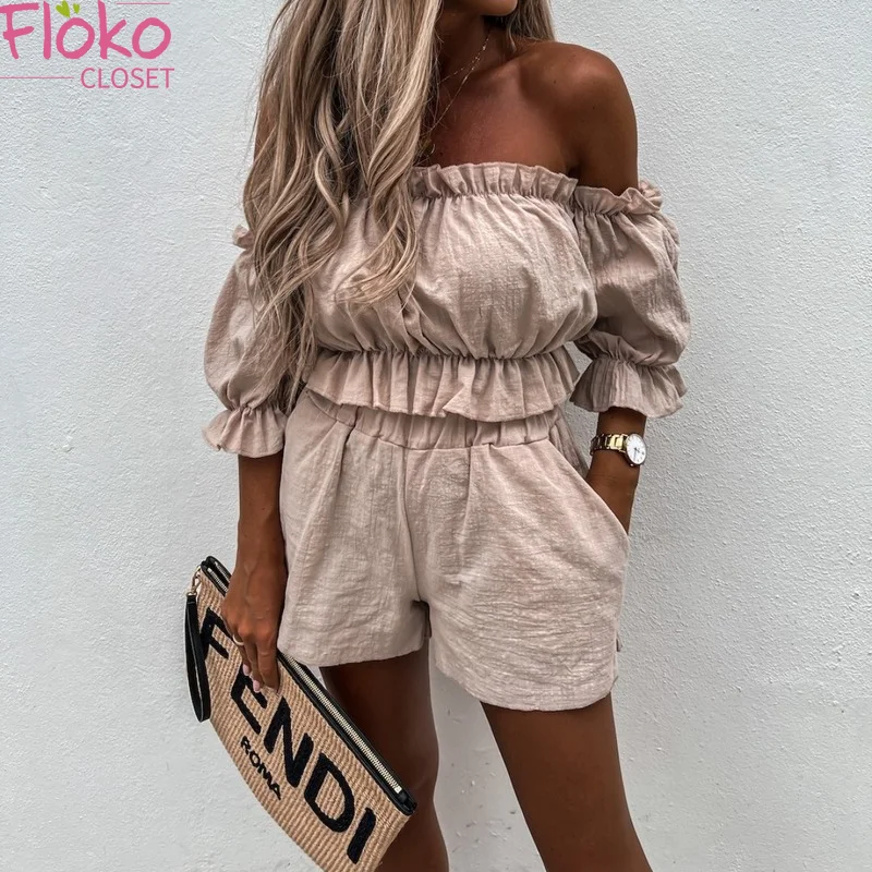 Flokocloset Women Casual Two Piece Suit Sexy Off The Shoulder Tops and Short Sleeve Pants Solid Color Playsuits
Flokocloset Women Casual Two Piece Suit Sexy Off The Shoulder Tops and Short Sleeve Pants Solid Color Playsuits