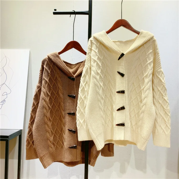 and art style ox horn button hooded sweater coat women's spring and Autumn New Korean loose knit cardigan trend 1898
and art style ox horn button hooded sweater coat women's spring and Autumn New Korean loose knit cardigan trend 1898