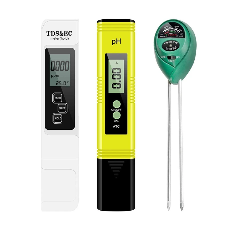 Измеритель PH и TDS, тестер температуры EC 3-в-1 TDS, тестовая ручка и набор для проверки почвы, свет и PH для дома и сада
Измеритель PH и TDS, тестер температуры EC 3-в-1 TDS, тестовая ручка и набор для проверки почвы, свет и PH для дома и сада