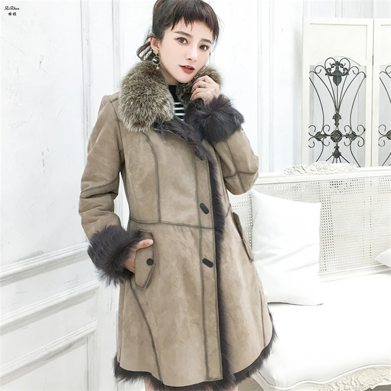

ZiZhen/Тренч средней длины с подкладкой из натурального овечьего меха, тонкое зимнее женское пальто из натурального меха 191218-4