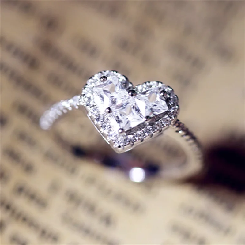 Женские уникальные серебряные кольца CC свадебные Романтические в форме сердца