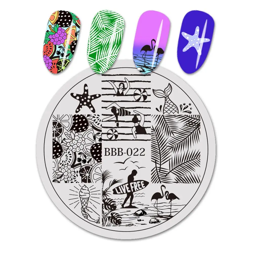 BeautyBigBang Round Summer Fruit Beach Swimming Nail Art Stamping Template Tropical Pattern Image Plate Nail Art Stencil
BeautyBigBang Round Summer Fruit Beach Swimming Nail Art Stamping Template Tropical Pattern Image Plate Nail Art Stencil