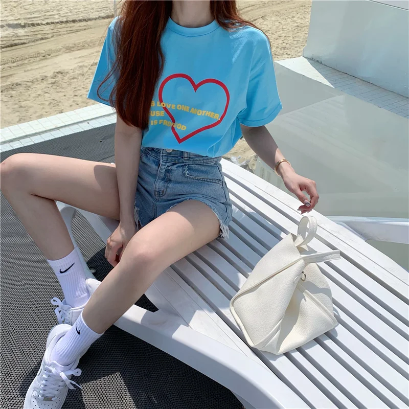 Internet Hot Top Women's Korean Style Slimming and Lake Blue Love Letter Print Short-Sleeve Sweet All-Matching
Internet Hot Top Women's Korean Style Slimming and Lake Blue Love Letter Print Short-Sleeve Sweet All-Matching