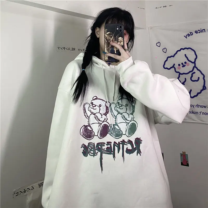 Women's hooded winter new style plus velvet thickening student Korean version of loose bow knot printing long-sleeved hoody A064
Women's hooded winter new style plus velvet thickening student Korean version of loose bow knot printing long-sleeved hoody A064