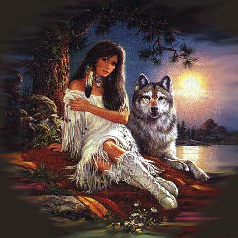 Алмазная 5D картина сделай сам индейская красота волк полностью