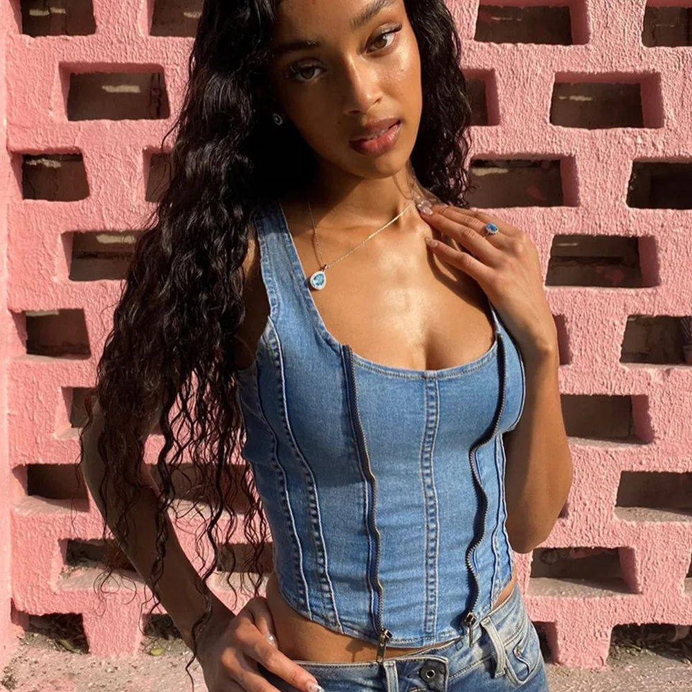 Casual Basic Short Vest Crop Tops Vintage Fashion Streetwear Clothes Denim Tank Top Women U Neck Sleeveless Zipper Decor
Casual Basic Short Vest Crop Tops Vintage Fashion Streetwear Clothes Denim Tank Top Women U Neck Sleeveless Zipper Decor