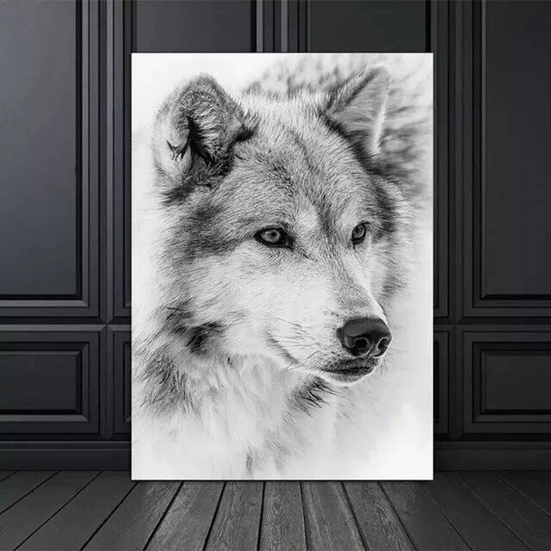 Диких животных Постер "Волк" Wall Art HD принт на холсте с Черный и Белый Волк