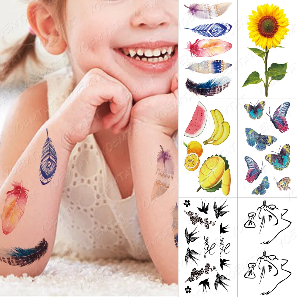 Waterproof Temporary Tattoo Sticker Feather Butterfly Wing Sunflower Cat Swallow Fake Tatoo Boy Girl Child Glitter Tattoos Art
Waterproof Temporary Tattoo Sticker Feather Butterfly Wing Sunflower Cat Swallow Fake Tatoo Boy Girl Child Glitter Tattoos Art