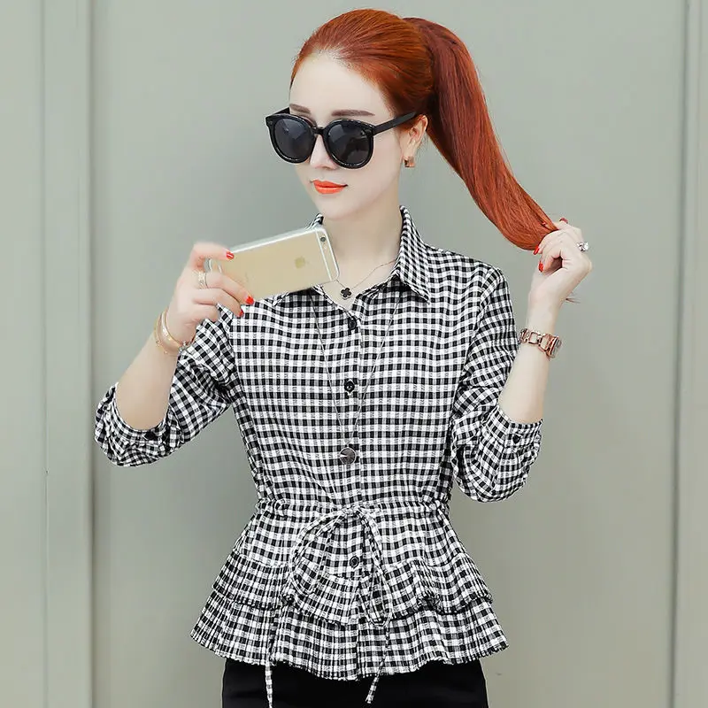 Women's Spring Autumn Fashion Shirts Turn-down Collar Women's Blouses Loose Elegant Plaid Patchwork Shirts Women's Tops DF3396
Women's Spring Autumn Fashion Shirts Turn-down Collar Women's Blouses Loose Elegant Plaid Patchwork Shirts Women's Tops DF3396