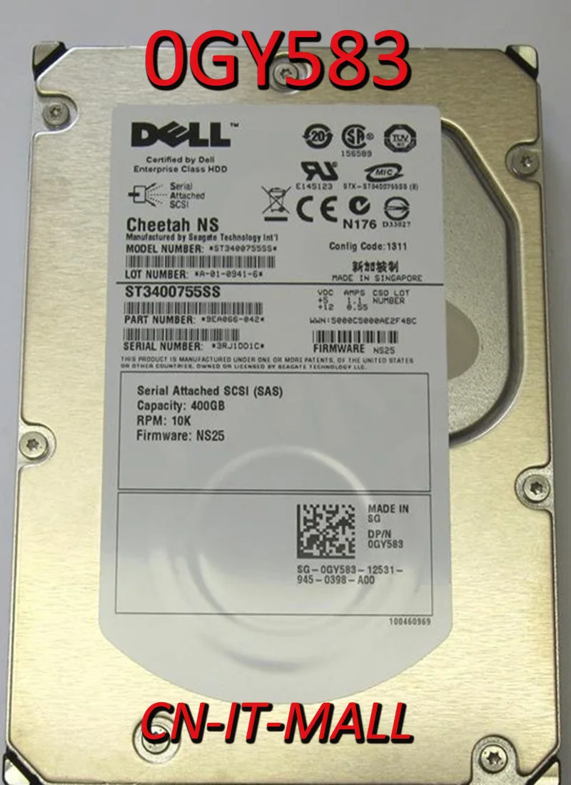 Pulled 0GY583 0MM407 ST3400755SS 400GB 10000 RPM 16MB Cache SAS 3Gb/s 3.5" Internal Hard Drive
Pulled 0GY583 0MM407 ST3400755SS 400GB 10000 RPM 16MB Cache SAS 3Gb/s 3.5" Internal Hard Drive