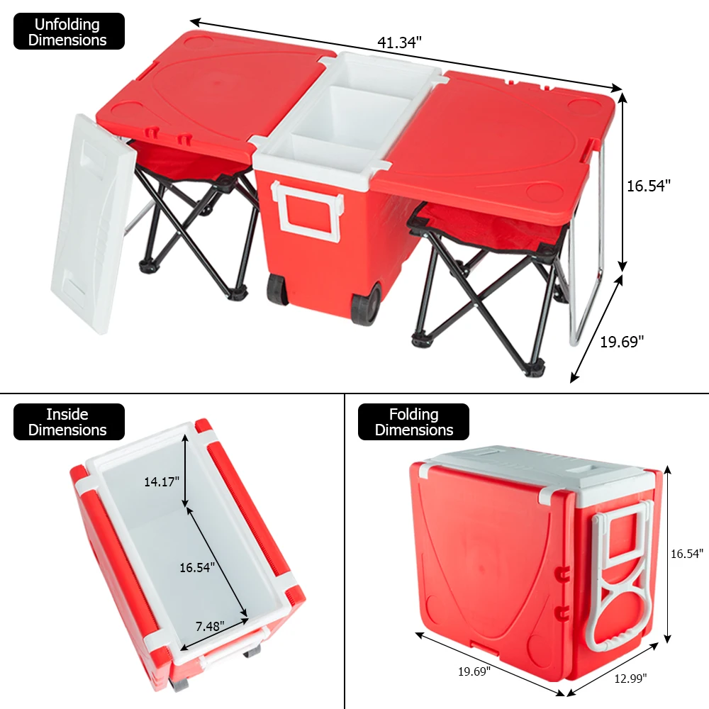 

Two Colors Outdoor Picnic Table Foldable Multi-function Rolling Cooler Upgraded Stool