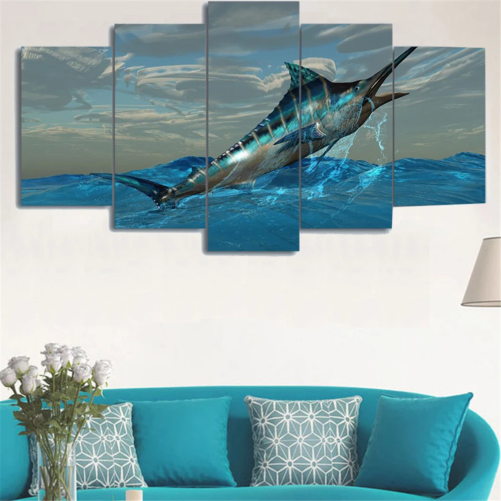 5 Pieces Wall Art Canvas Painting Jumping Marlin Tuna Fish Poster Home Modern Living Room Modular Decoration Framework
5 Pieces Wall Art Canvas Painting Jumping Marlin Tuna Fish Poster Home Modern Living Room Modular Decoration Framework