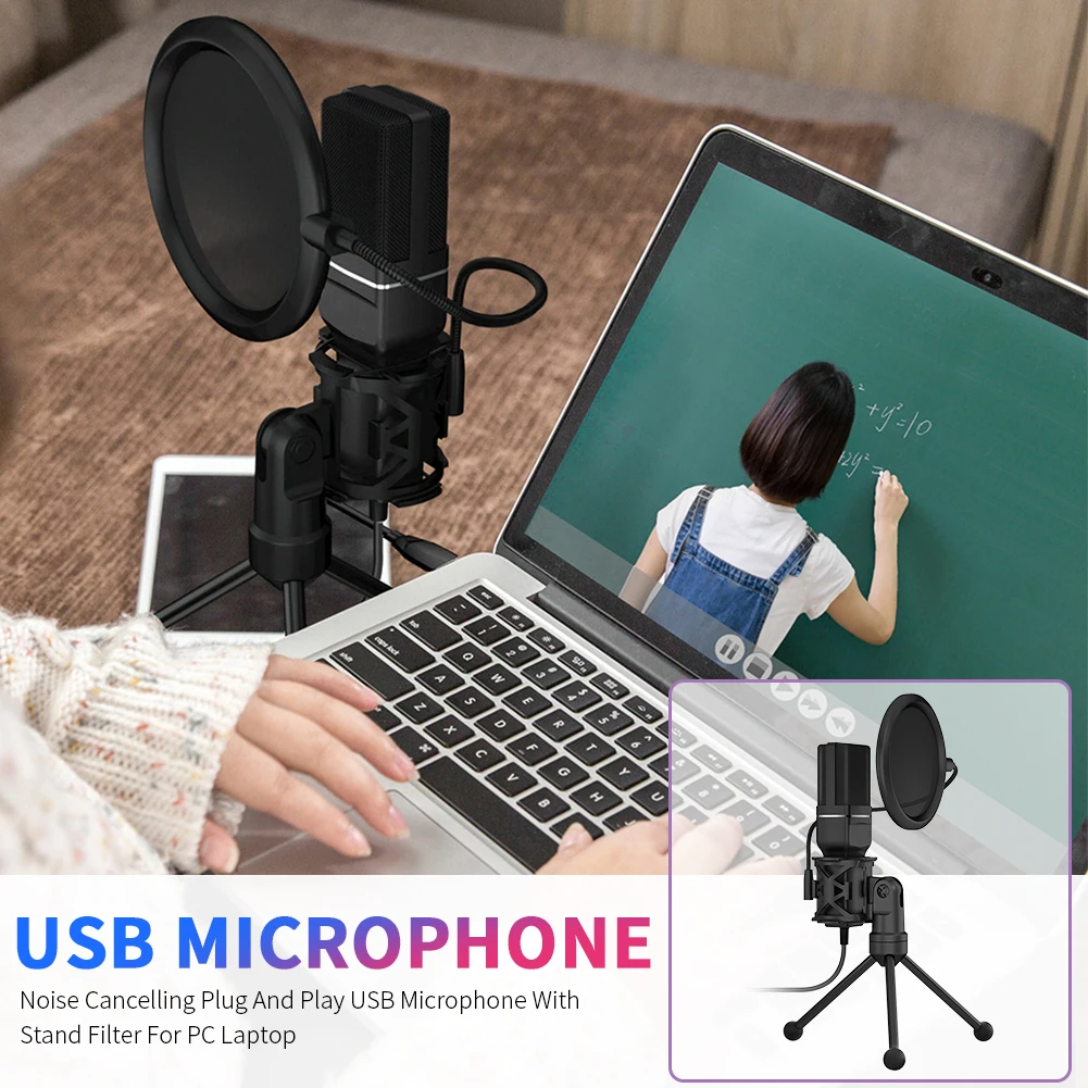 Computer USB Microphone Studio Gaming With Stand Filter For PC Laptop Conference
Computer USB Microphone Studio Gaming With Stand Filter For PC Laptop Conference