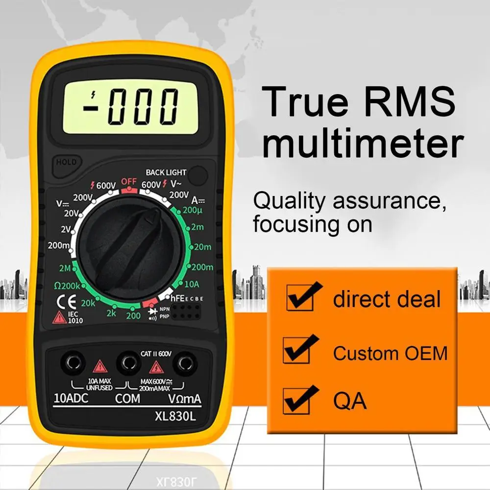 Digital Multimeter Xl830l Portable High Precision Digital Display Universal Strap Backlight Electric Multifunction Meter
Digital Multimeter Xl830l Portable High Precision Digital Display Universal Strap Backlight Electric Multifunction Meter