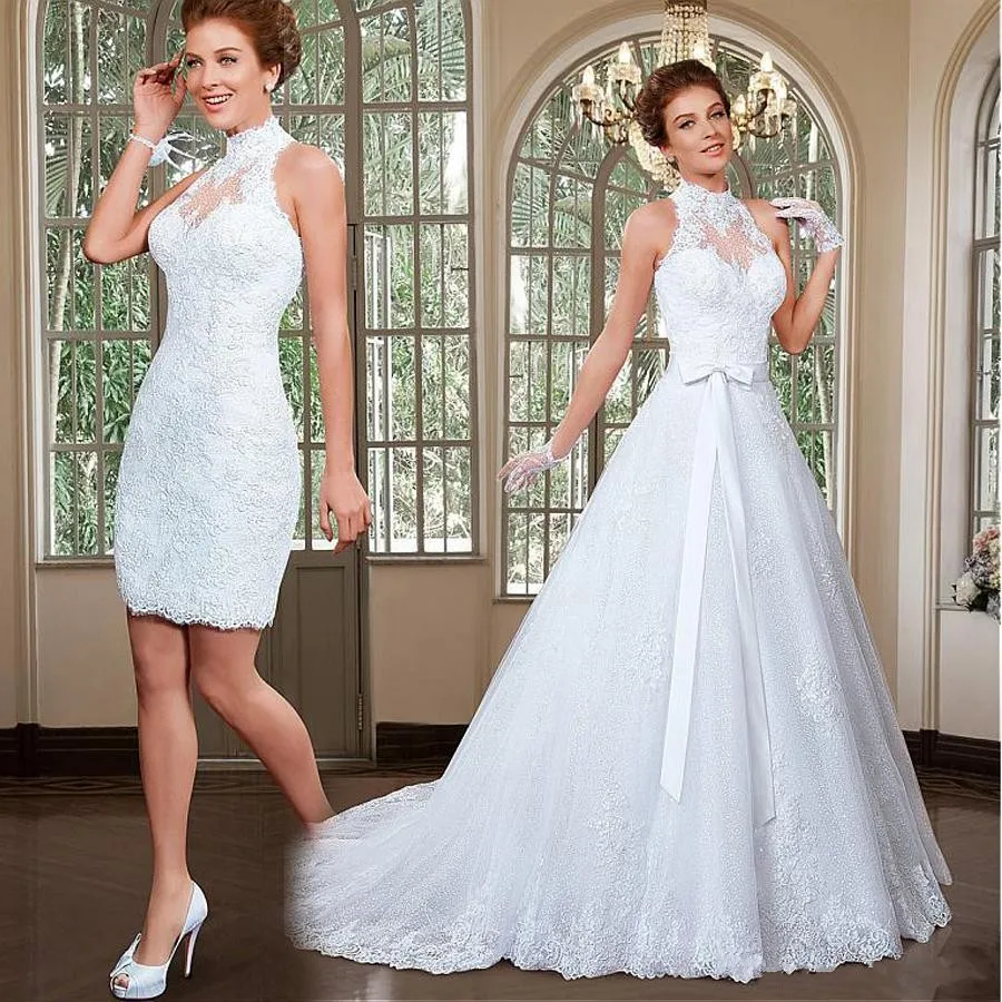 Fabulous Tulle High Collar Neckline 2 In 1 Wedding Dresses with Beaded Lace Appliques Two Pieces with Belt Bridal Dress Vestido
Fabulous Tulle High Collar Neckline 2 In 1 Wedding Dresses with Beaded Lace Appliques Two Pieces with Belt Bridal Dress Vestido