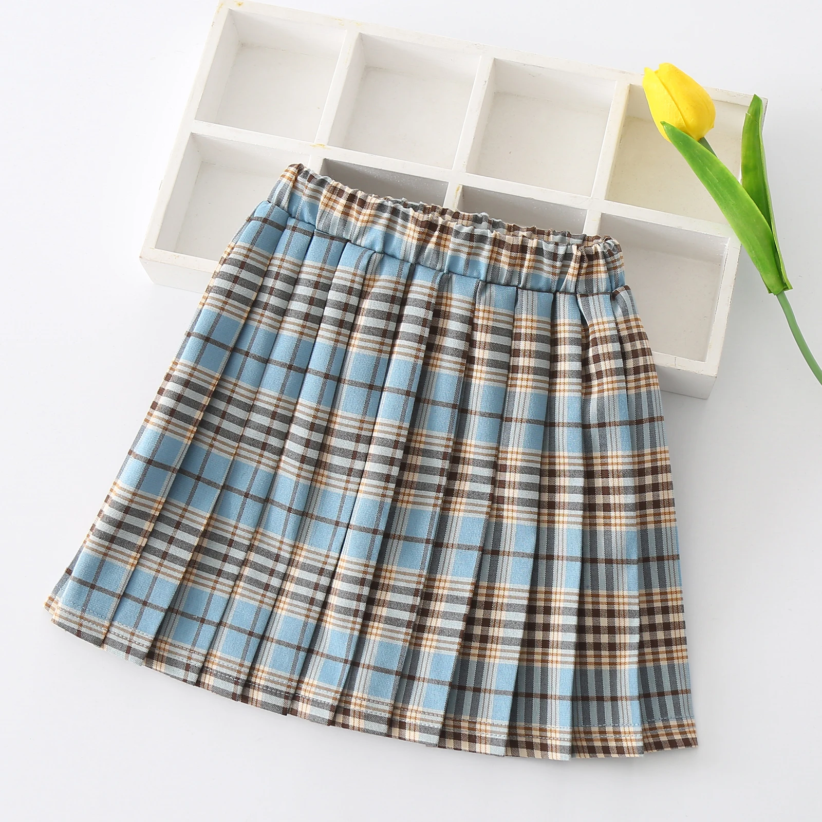 2020 New Fashion Kids Baby Girls Plaid Skirt Summer Fall Print Pleated Versatile Stretchy Waist Flared Mini Skater | Мать и ребенок