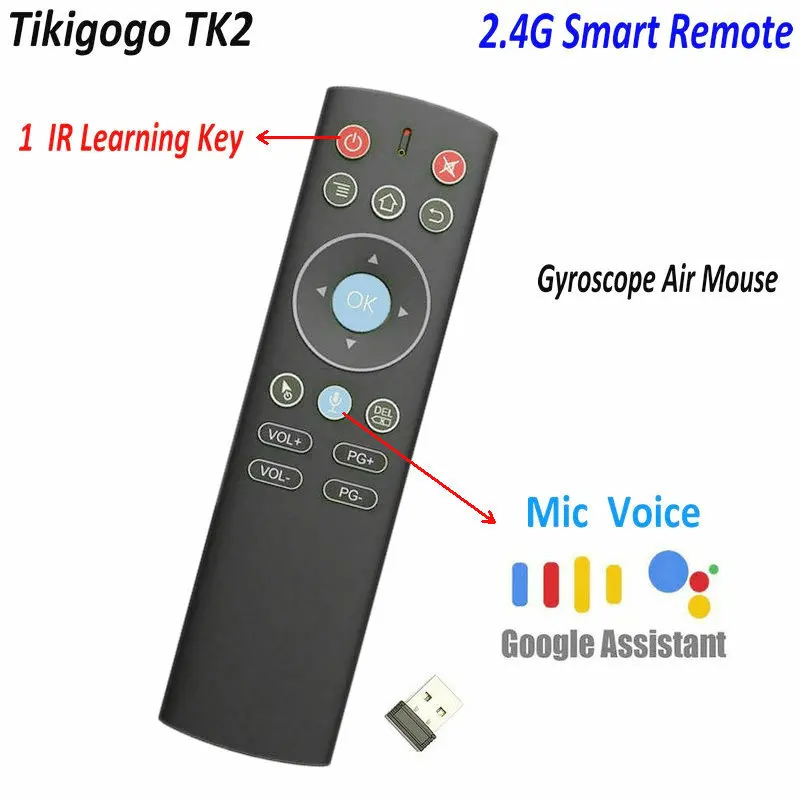 Tikigogo TK2 2 4G Голосовая воздушная мышь 1 ИК обучающий Google помощник для Android Smart tv Box PK T1