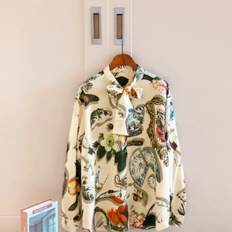 New Women Vintage Ink Wash Floral Print Ladies Bow Tie Tops Chic Long Sleeve Casual Blouse Work Wear Office Female Shirts
New Women Vintage Ink Wash Floral Print Ladies Bow Tie Tops Chic Long Sleeve Casual Blouse Work Wear Office Female Shirts